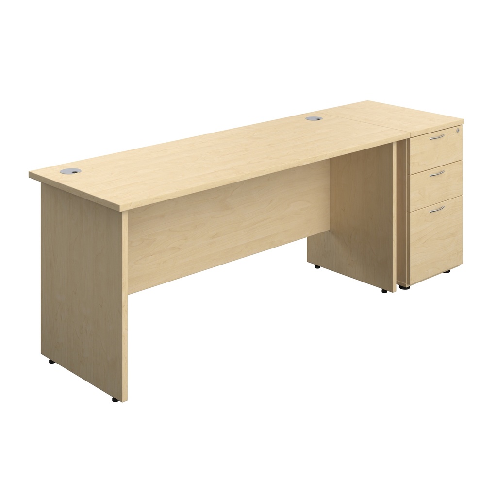 Panel Rectangular Desk + 3 Drawer Desk High Pedestal Bundle (FSC) | 1600X600 | Maple/Maple | 