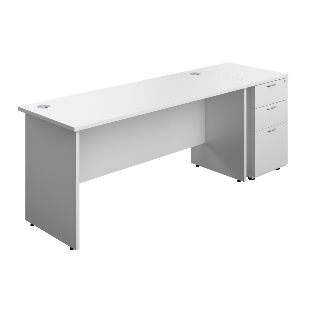 Panel Rectangular Desk + 3 Drawer Desk High Pedestal Bundle (FSC) | 1600X600 | White/White | 