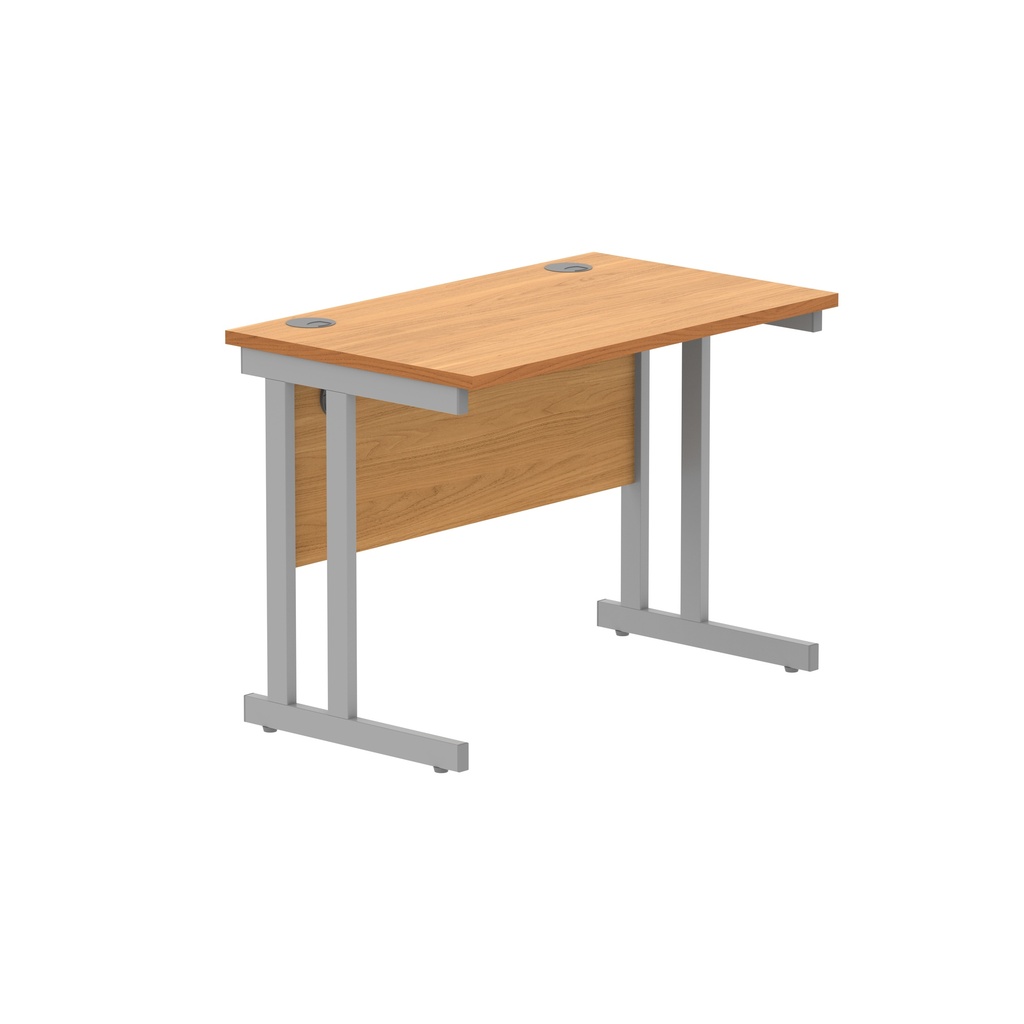 Office Rectangular Desk With Steel Double Upright Cantilever Frame (Fsc) | 1000X600 | Norwegian Beech/Silver