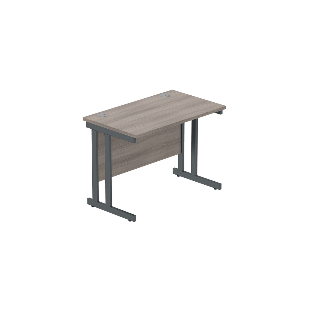 Office Rectangular Desk With Steel Double Upright Cantilever Frame (Fsc) | 1000X600 | Alaskan Grey Oak/Graphite
