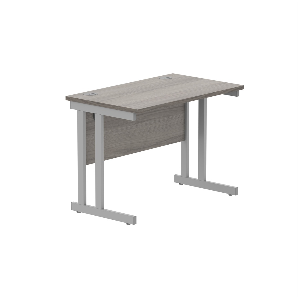 Office Rectangular Desk With Steel Double Upright Cantilever Frame (Fsc) | 1000X600 | Alaskan Grey Oak/Silver