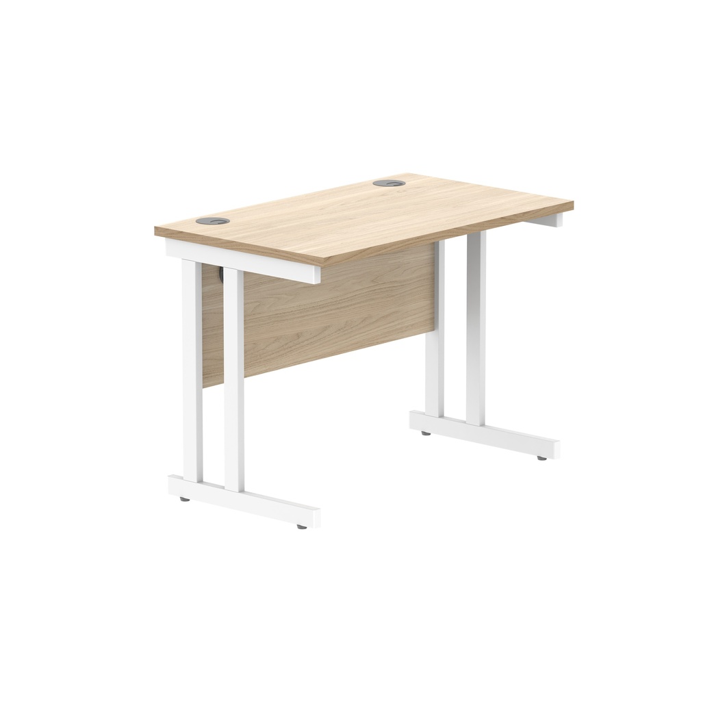Office Rectangular Desk With Steel Double Upright Cantilever Frame (Fsc) | 1000X600 | Canadian Oak/White