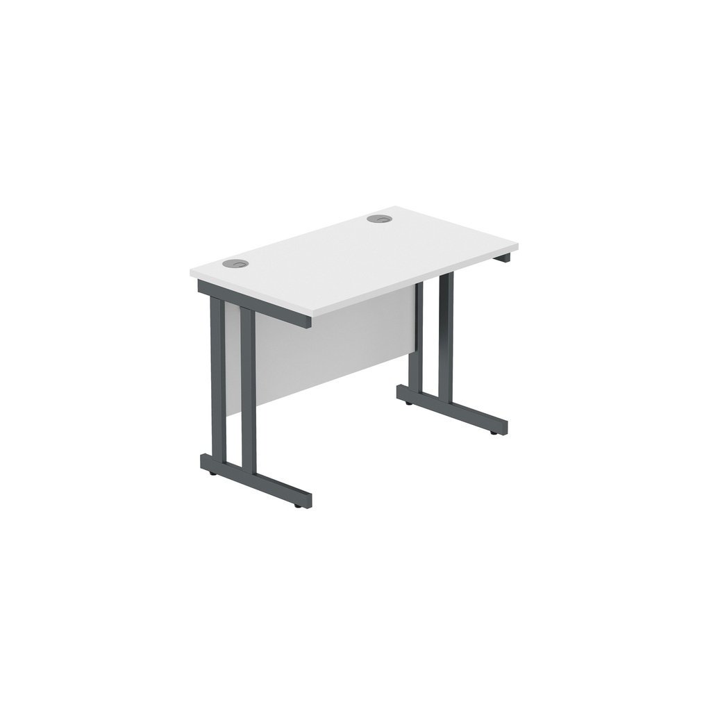 Office Rectangular Desk With Steel Double Upright Cantilever Frame (Fsc) | 1000X600 | Arctic White/Graphite