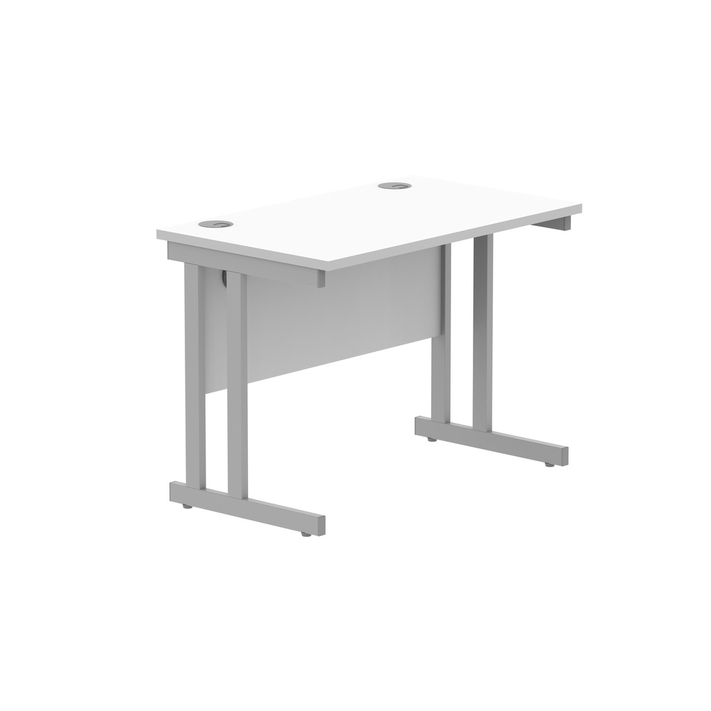Office Rectangular Desk With Steel Double Upright Cantilever Frame (Fsc) | 1000X600 | Arctic White/Silver