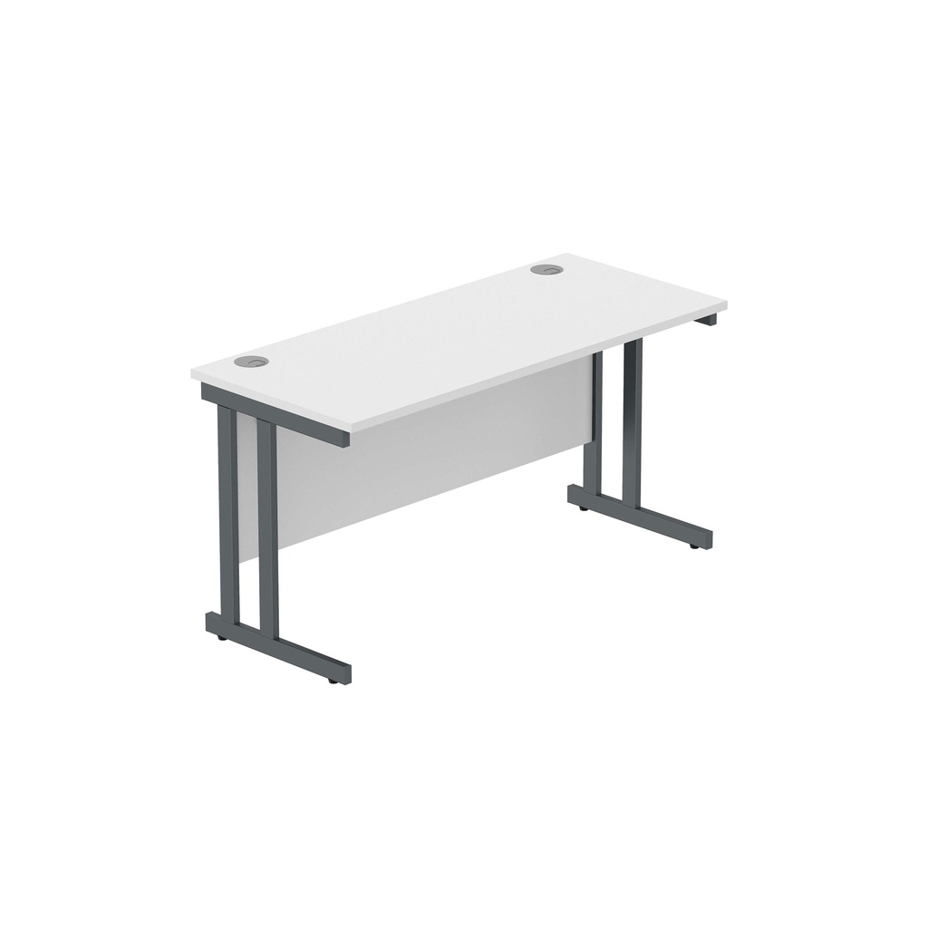 Office Rectangular Desk With Steel Double Upright Cantilever Frame (Fsc) | 1400X600 | Arctic White/Graphite