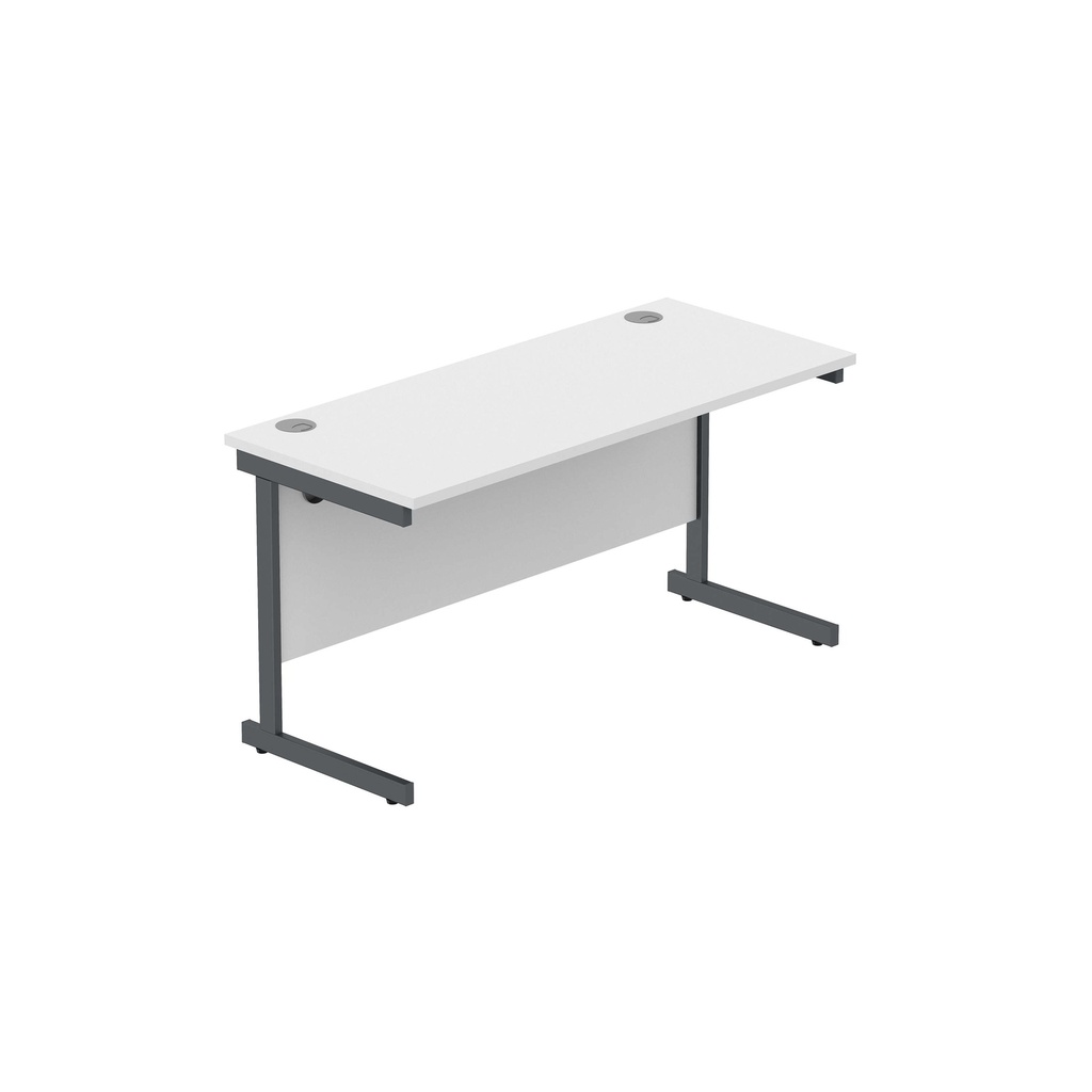 Office Rectangular Desk With Steel Single Upright Cantilever Frame (Fsc) | 1400X600 | Arctic White/Graphite