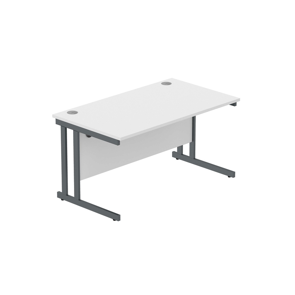 Office Rectangular Desk With Steel Double Upright Cantilever Frame (Fsc) | 1400X800 | Arctic White/Graphite