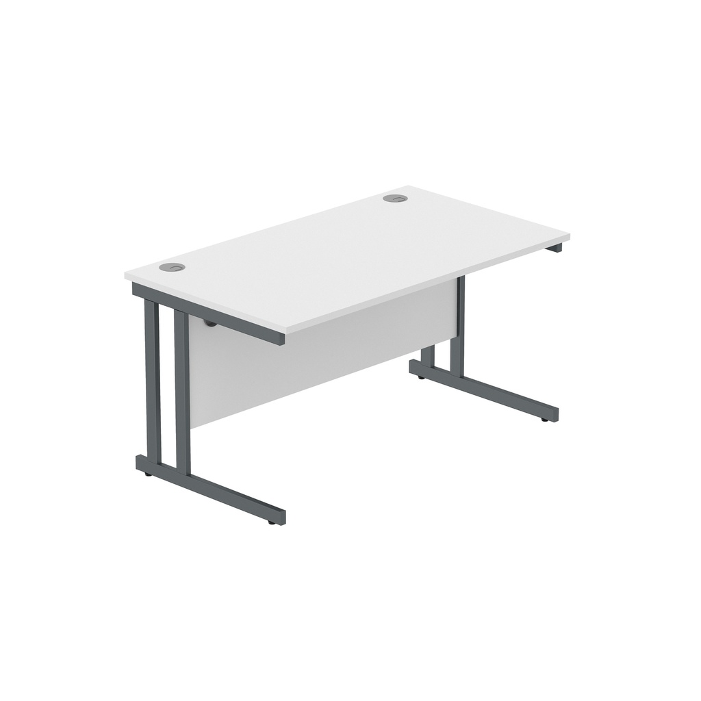 Office Rectangular Desk With Steel Double Upright Cantilever Frame (Fsc) | 1400X800 | Arctic White/Graphite