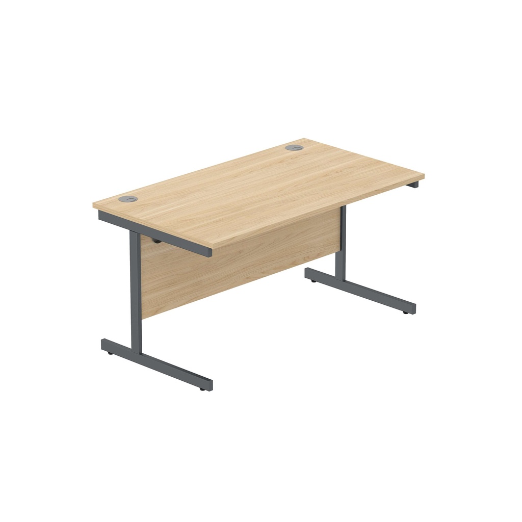 Office Rectangular Desk With Steel Single Upright Cantilever Frame (Fsc) | 1400X800 | Canadian Oak/Graphite