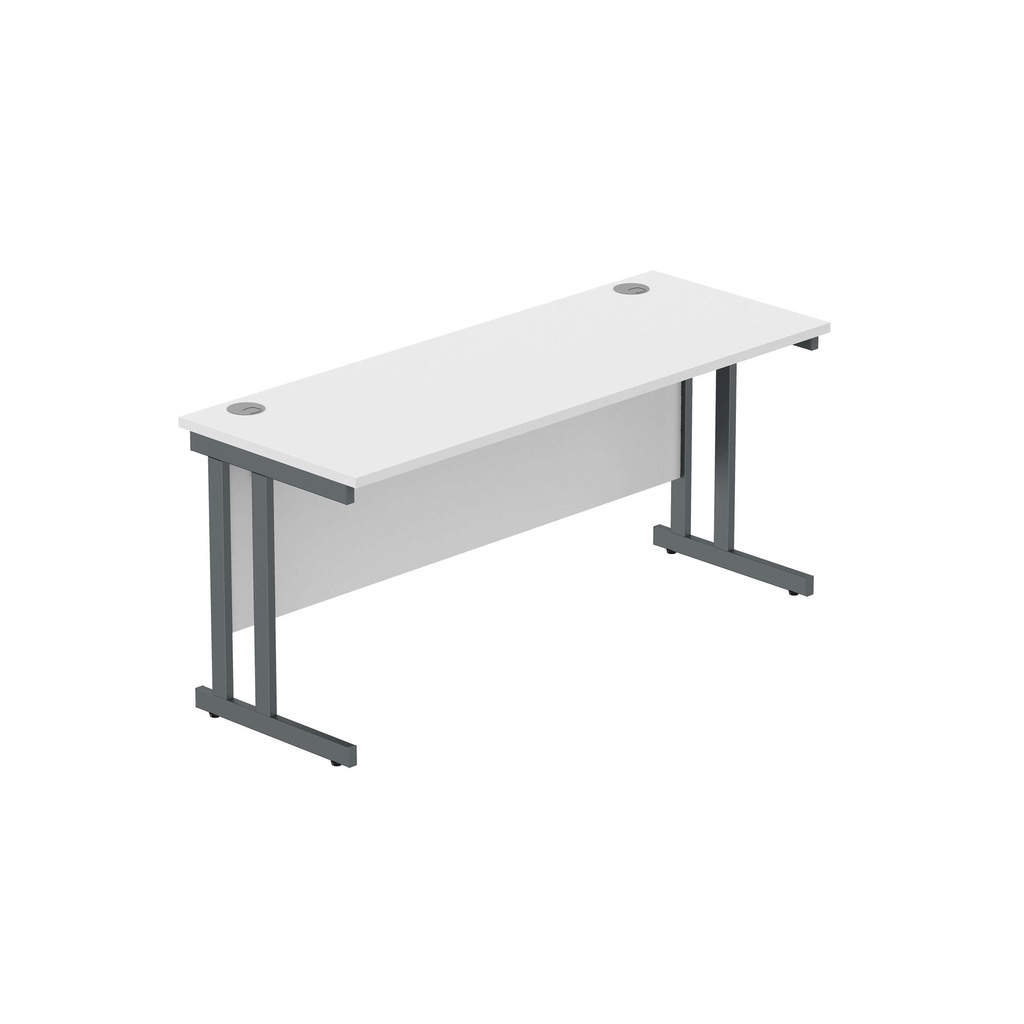 Office Rectangular Desk With Steel Double Upright Cantilever Frame (Fsc) | 1600X600 | Arctic White/Graphite