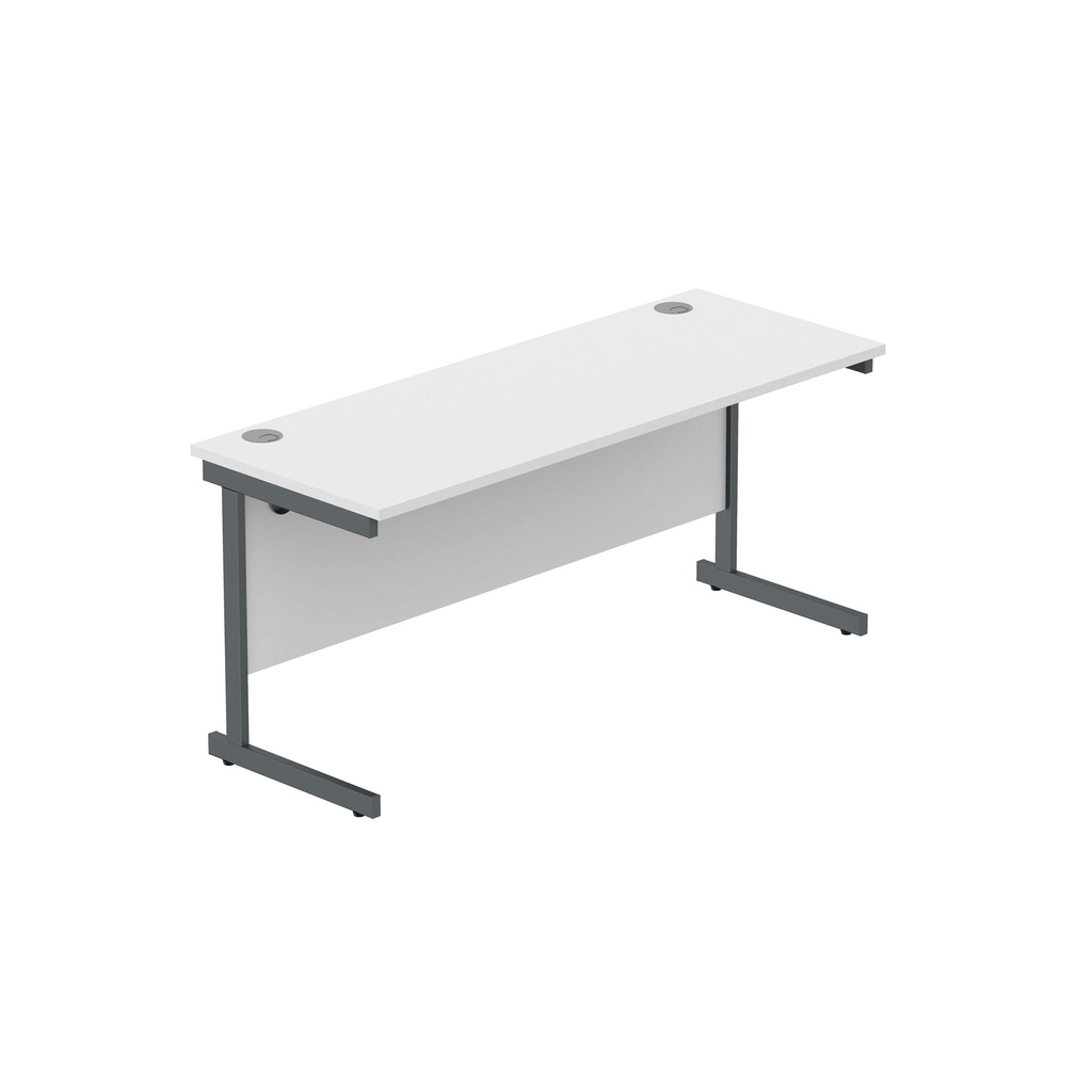 Office Rectangular Desk With Steel Single Upright Cantilever Frame (Fsc) | 1600X600 | Arctic White/Graphite