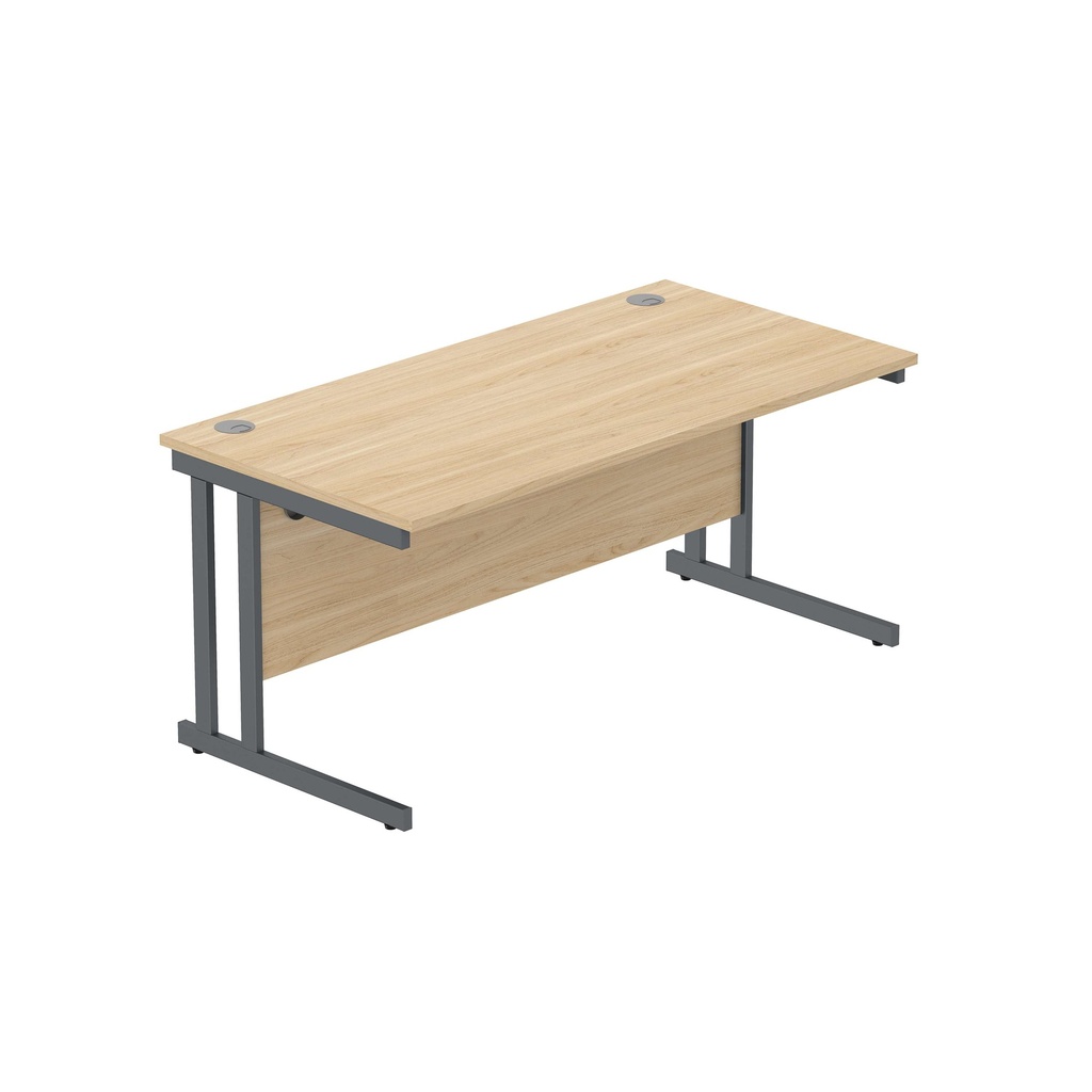 Office Rectangular Desk With Steel Double Upright Cantilever Frame (Fsc) | 1600X800 | Canadian Oak/Graphite