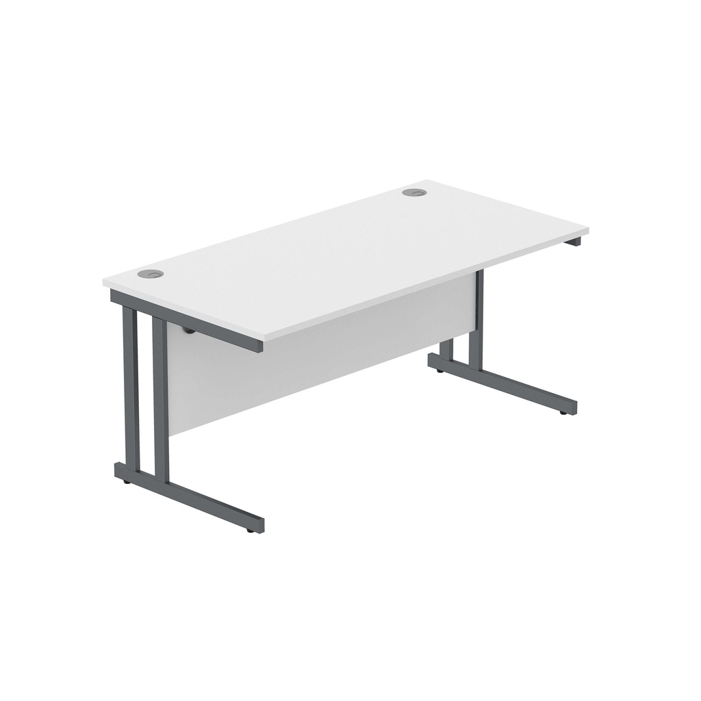 Office Rectangular Desk With Steel Double Upright Cantilever Frame (Fsc) | 1600X800 | Arctic White/Graphite