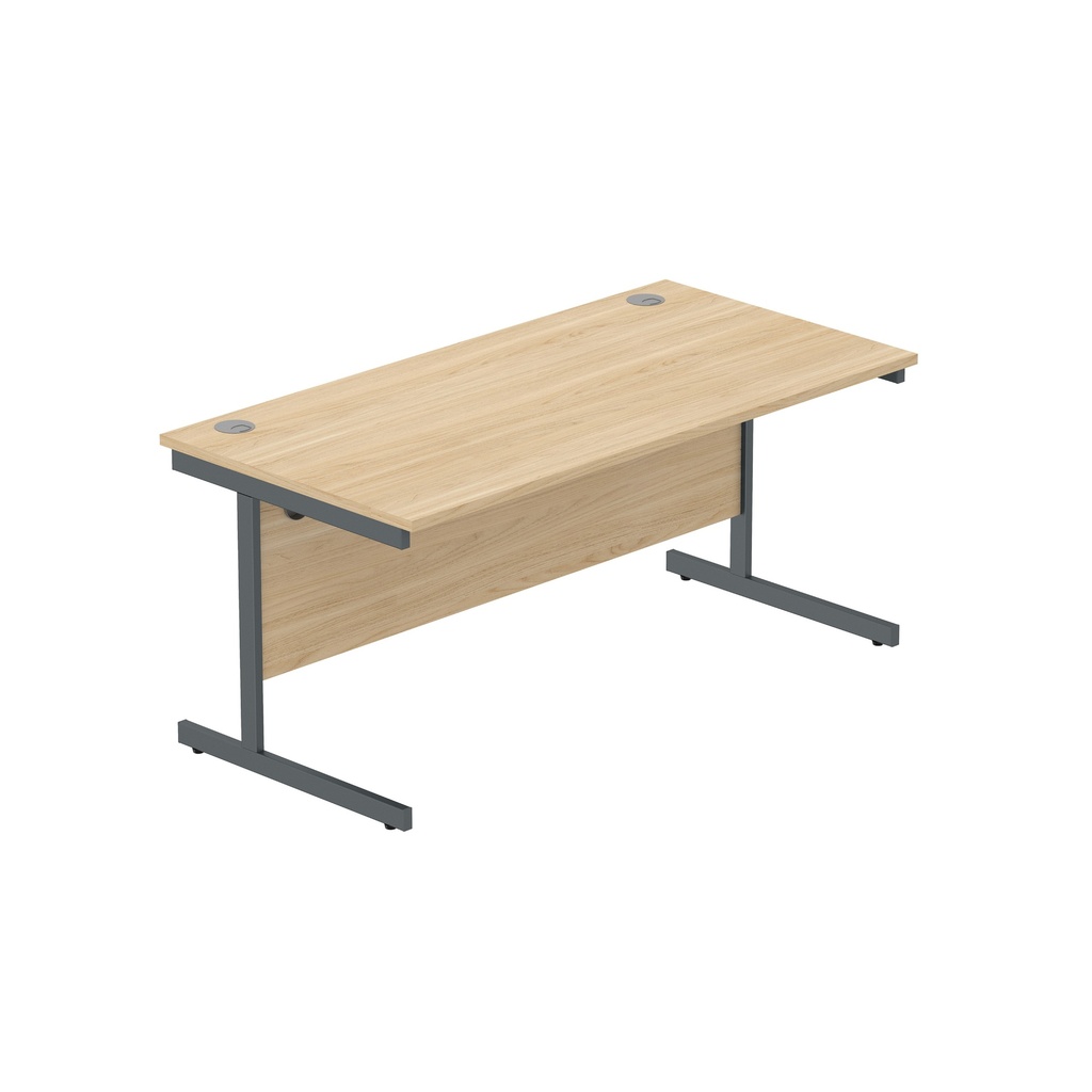 Office Rectangular Desk With Steel Single Upright Cantilever Frame (Fsc) | 1600X800 | Canadian Oak/Graphite