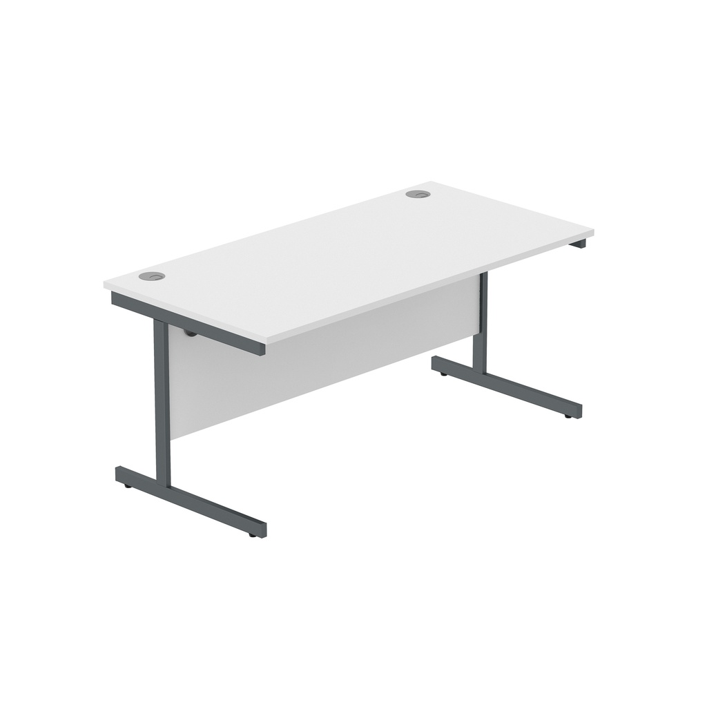 Office Rectangular Desk With Steel Single Upright Cantilever Frame (Fsc) | 1600X800 | Arctic White/Graphite