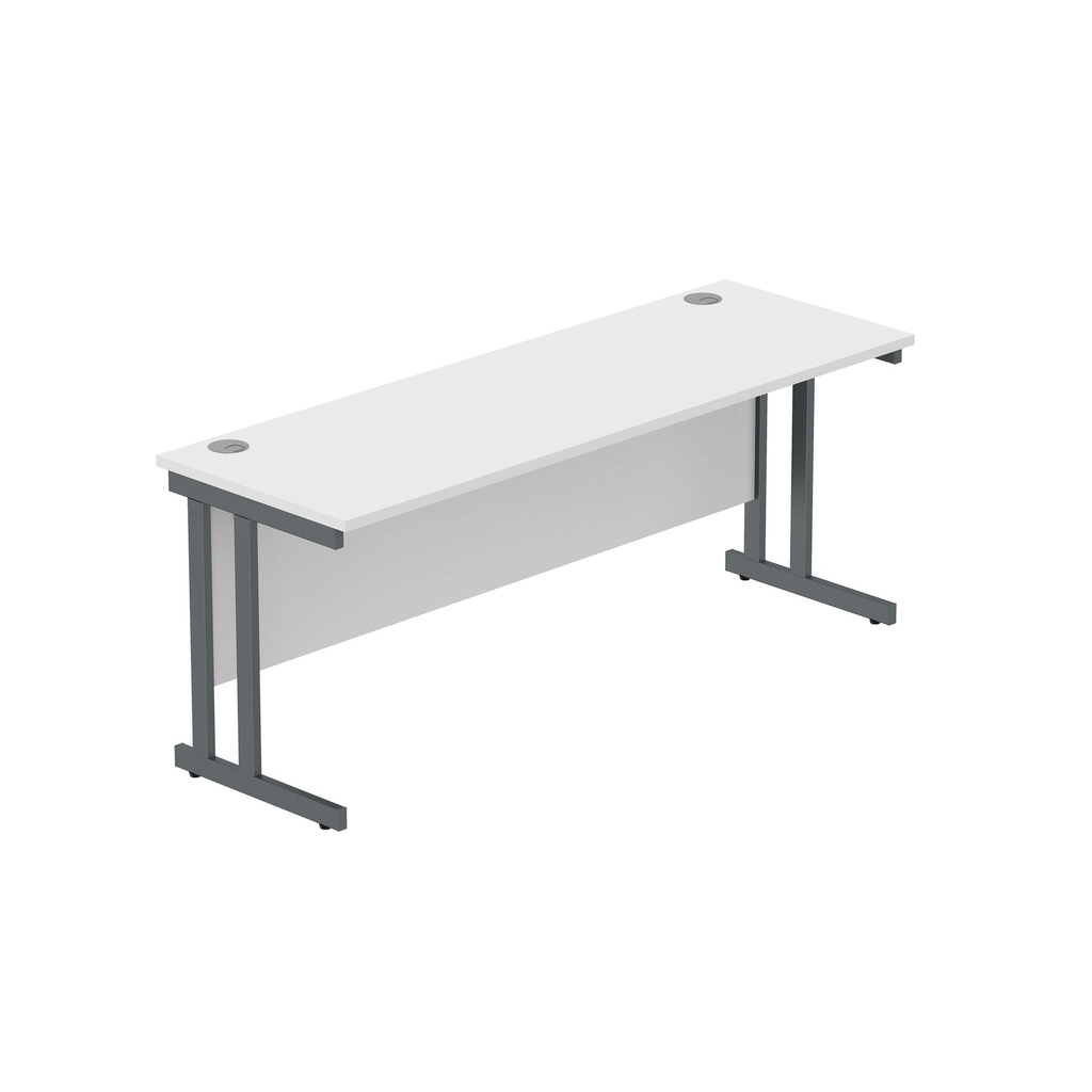Office Rectangular Desk With Steel Double Upright Cantilever Frame (Fsc) | 1800X600 | Arctic White/Graphite