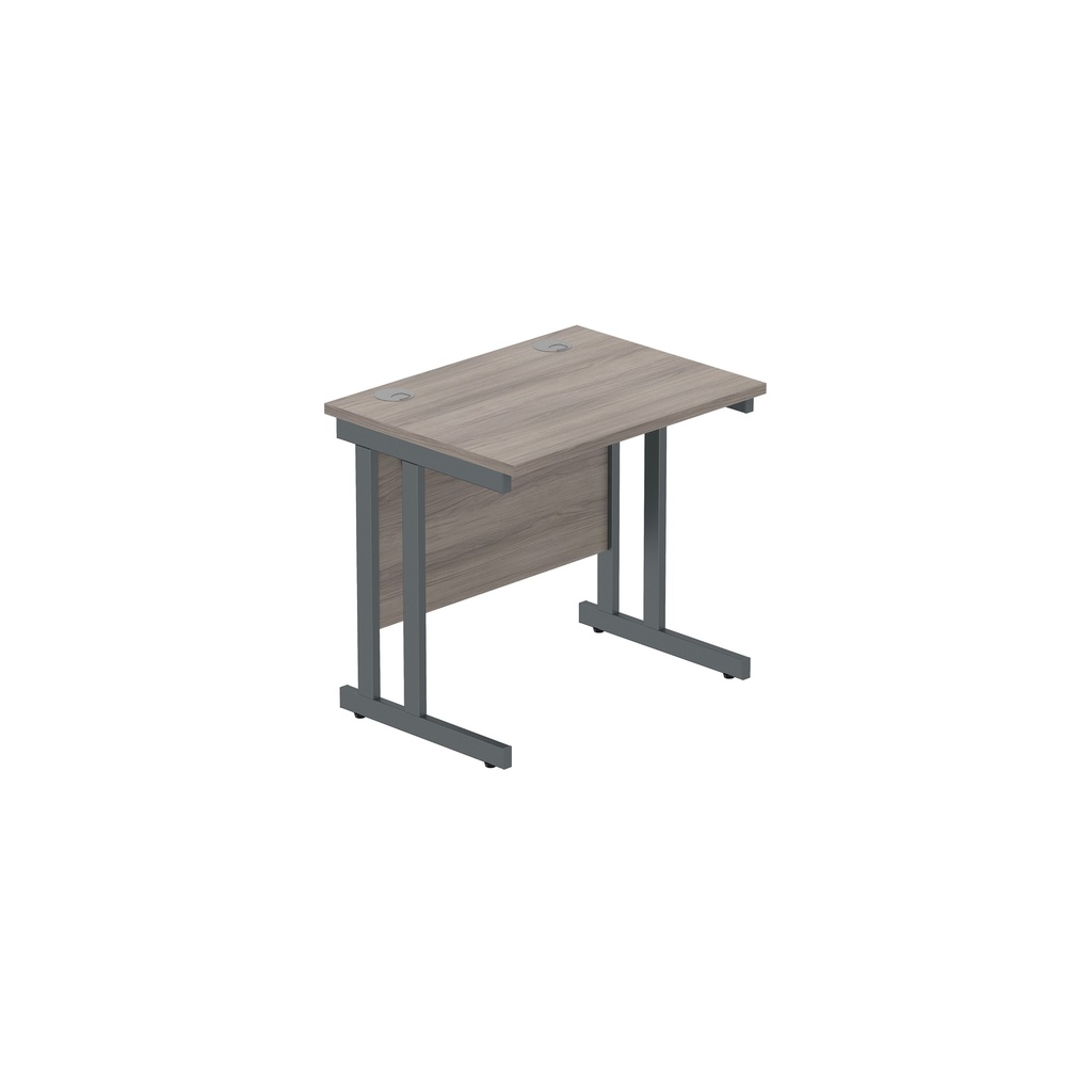 Office Rectangular Desk With Steel Double Upright Cantilever Frame (Fsc) | 800X600 | Alaskan Grey Oak/Graphite