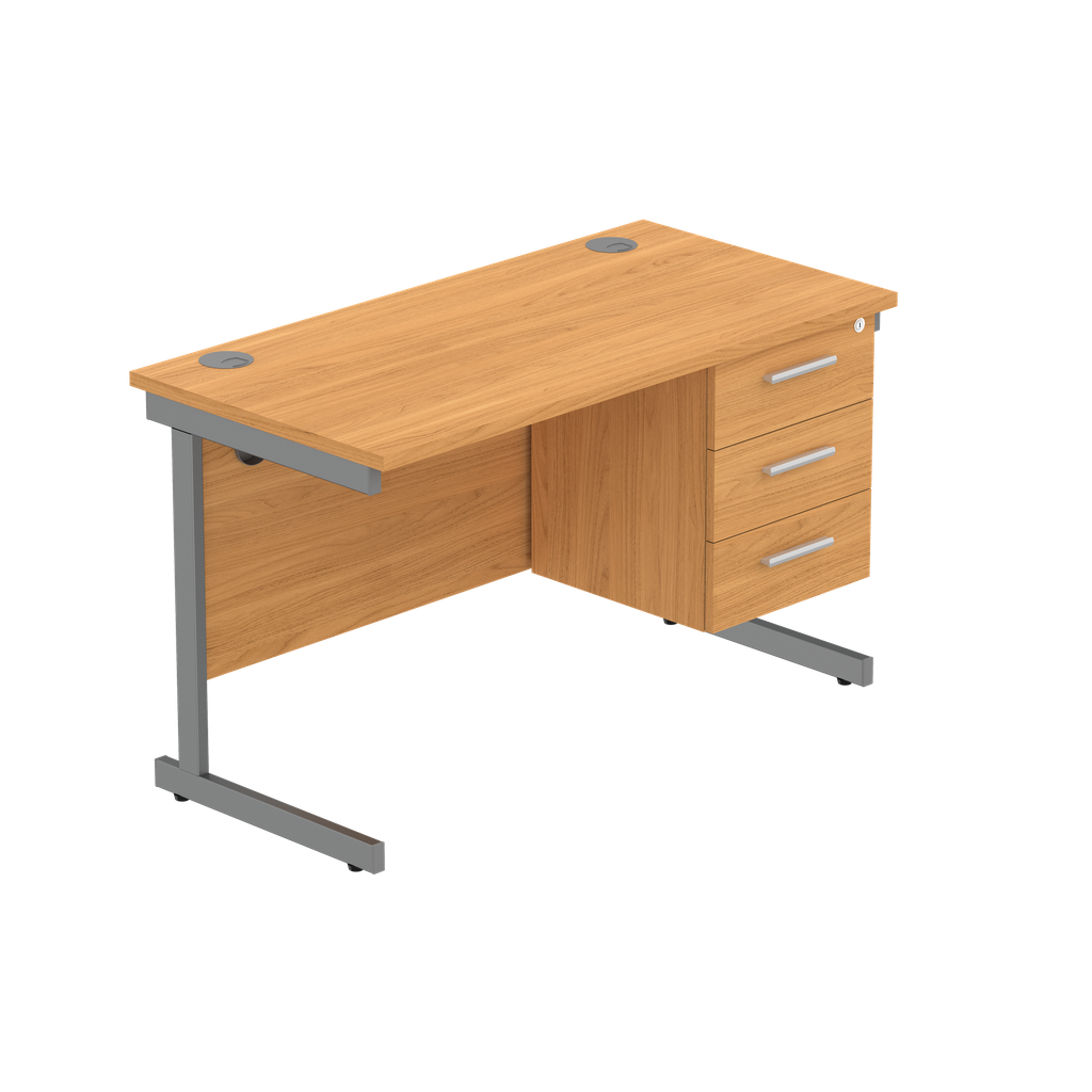 Office Rectangular Desk With Steel Single Upright Cantilever Legs + 3 Draw Fixed Pedestal  (Fsc) | 1200X600 | Norwegian Beech/Graphite