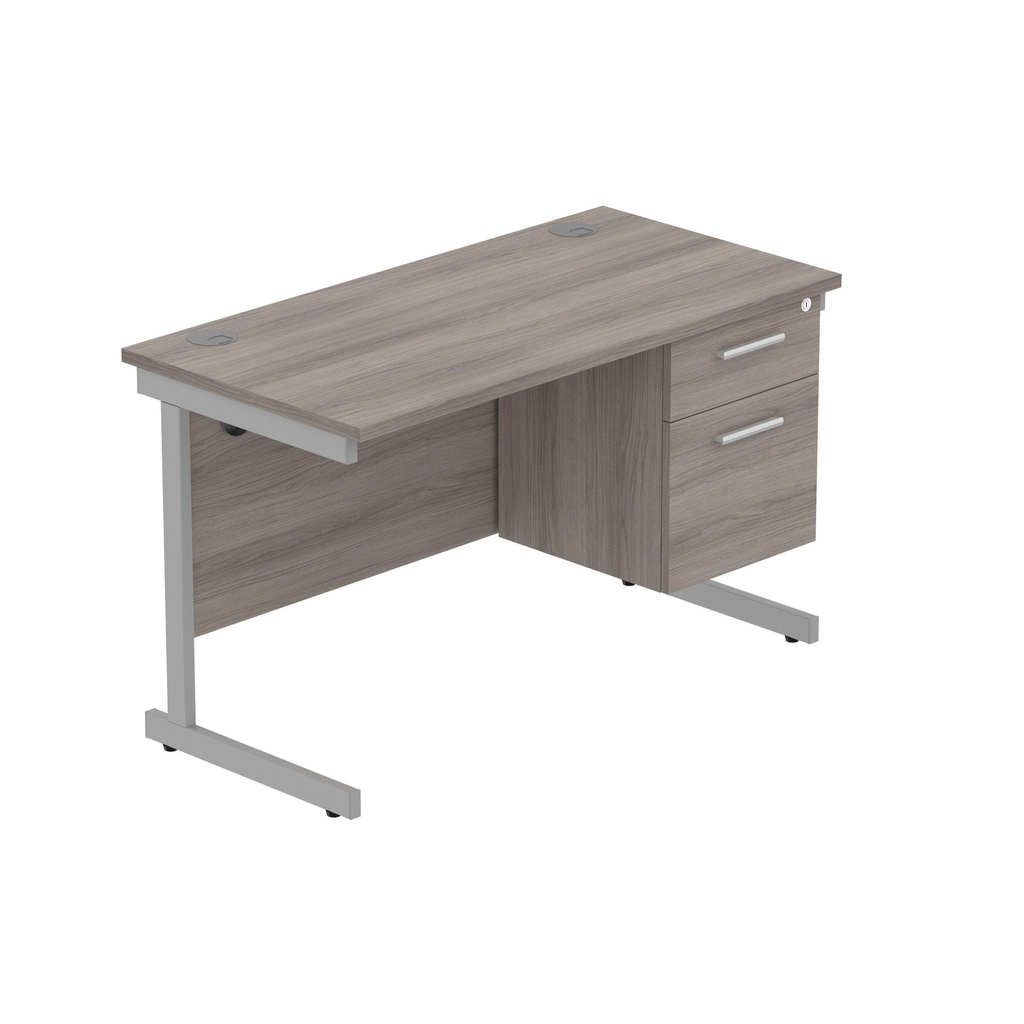 Office Rectangular Desk With Steel Single Upright Cantilever Legs + 2 Draw Fixed Pedestal  (Fsc) | 1200X600 | Alaskan Grey Oak/Silver