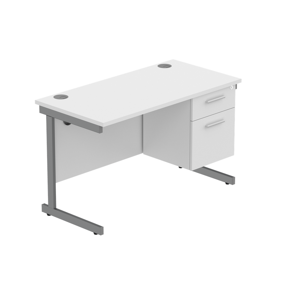 Office Rectangular Desk With Steel Single Upright Cantilever Legs + 2 Draw Fixed Pedestal  (Fsc) | 1200X600 | Arctic White/Graphite