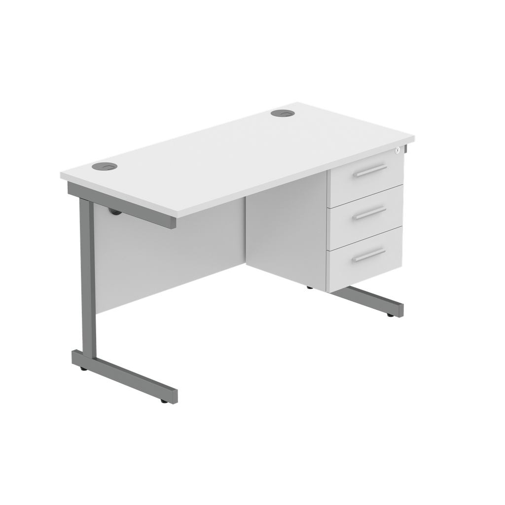 Office Rectangular Desk With Steel Single Upright Cantilever Legs + 3 Draw Fixed Pedestal  (Fsc) | 1200X600 | Arctic White/Graphite
