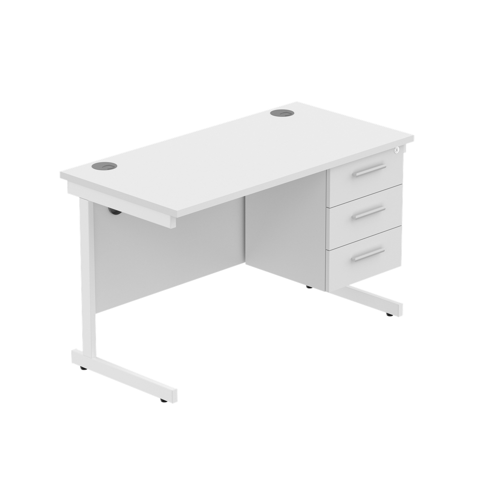 Office Rectangular Desk With Steel Single Upright Cantilever Legs + 3 Draw Fixed Pedestal  (Fsc) | 1200X600 | Arctic White/White