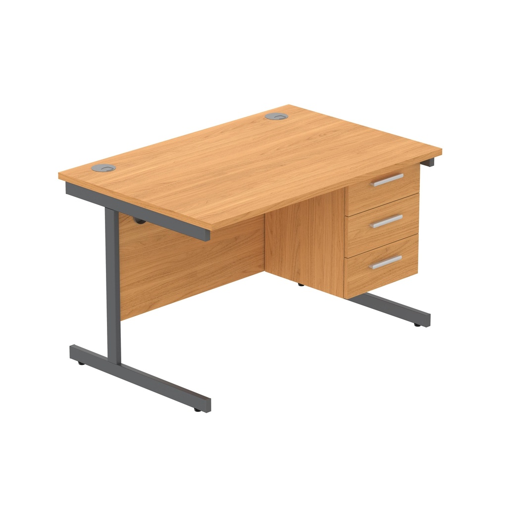 Core|Single Upright|Rectangular Desk With 3 Drawer Fixed Pedestal|1200X800|Norwegian Beech-Graphite