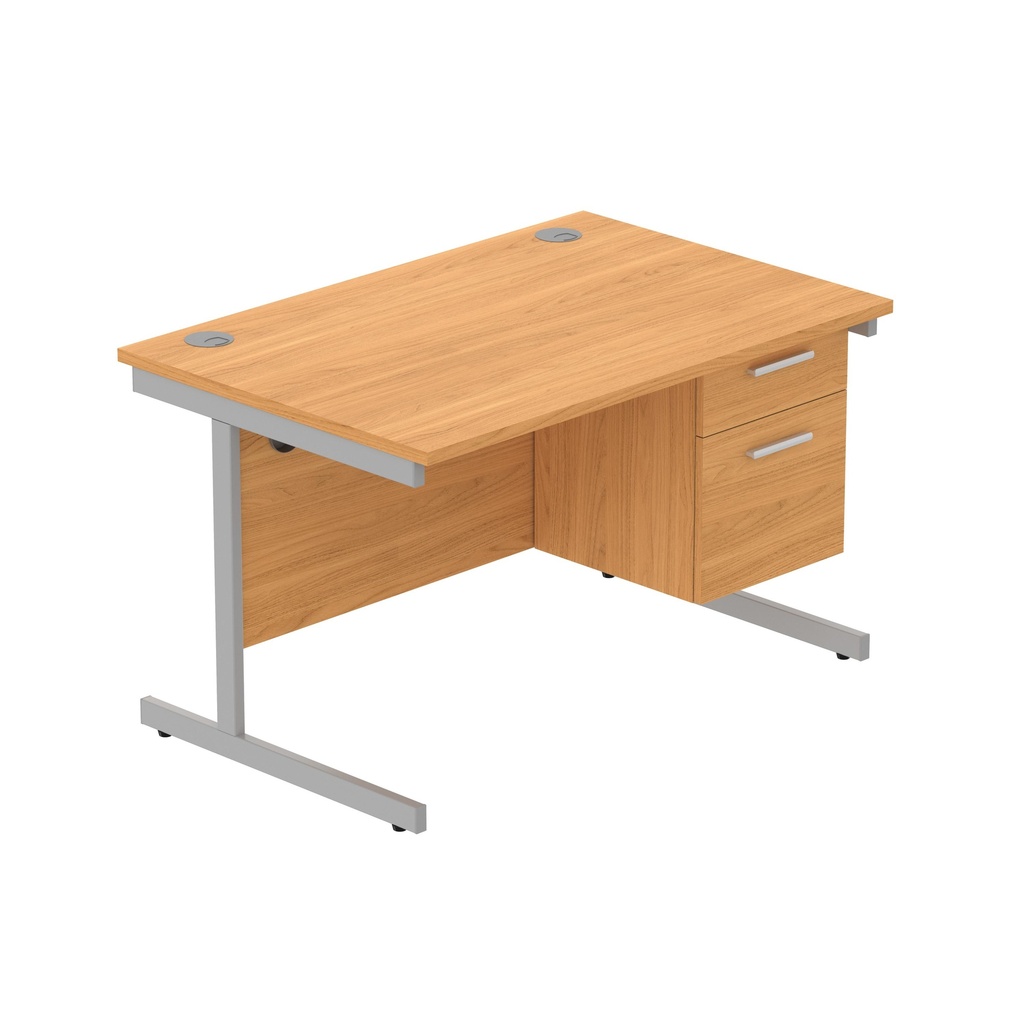 Office Rectangular Desk With Steel Single Upright Cantilever Legs + 2 Draw Fixed Pedestal  (Fsc) | 1200X800 | Norwegian Beech/Silver