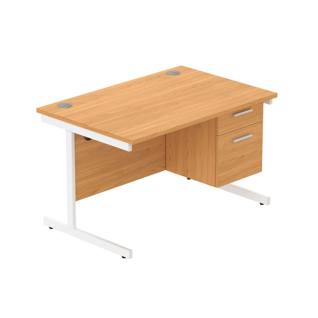 Office Rectangular Desk With Steel Single Upright Cantilever Legs + 2 Draw Fixed Pedestal  (Fsc) | 1200X800 | Norwegian Beech/White