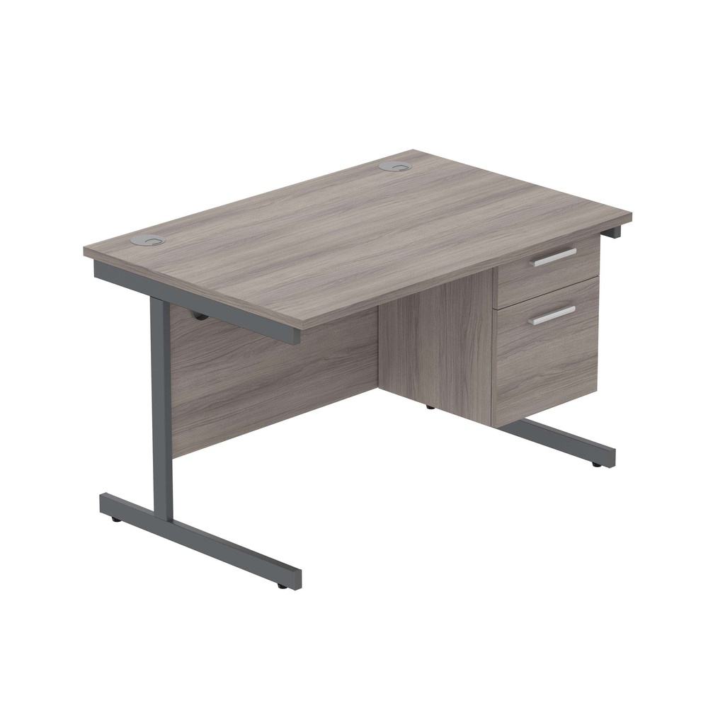 Office Rectangular Desk With Steel Single Upright Cantilever Legs + 2 Draw Fixed Pedestal  (Fsc) | 1200X800 | Alaskan Grey Oak/Graphite