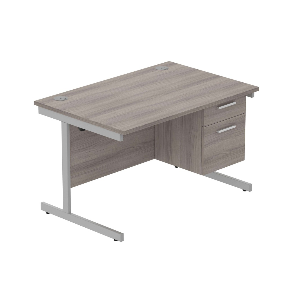 Office Rectangular Desk With Steel Single Upright Cantilever Legs + 2 Draw Fixed Pedestal  (Fsc) | 1200X800 | Alaskan Grey Oak/Silver