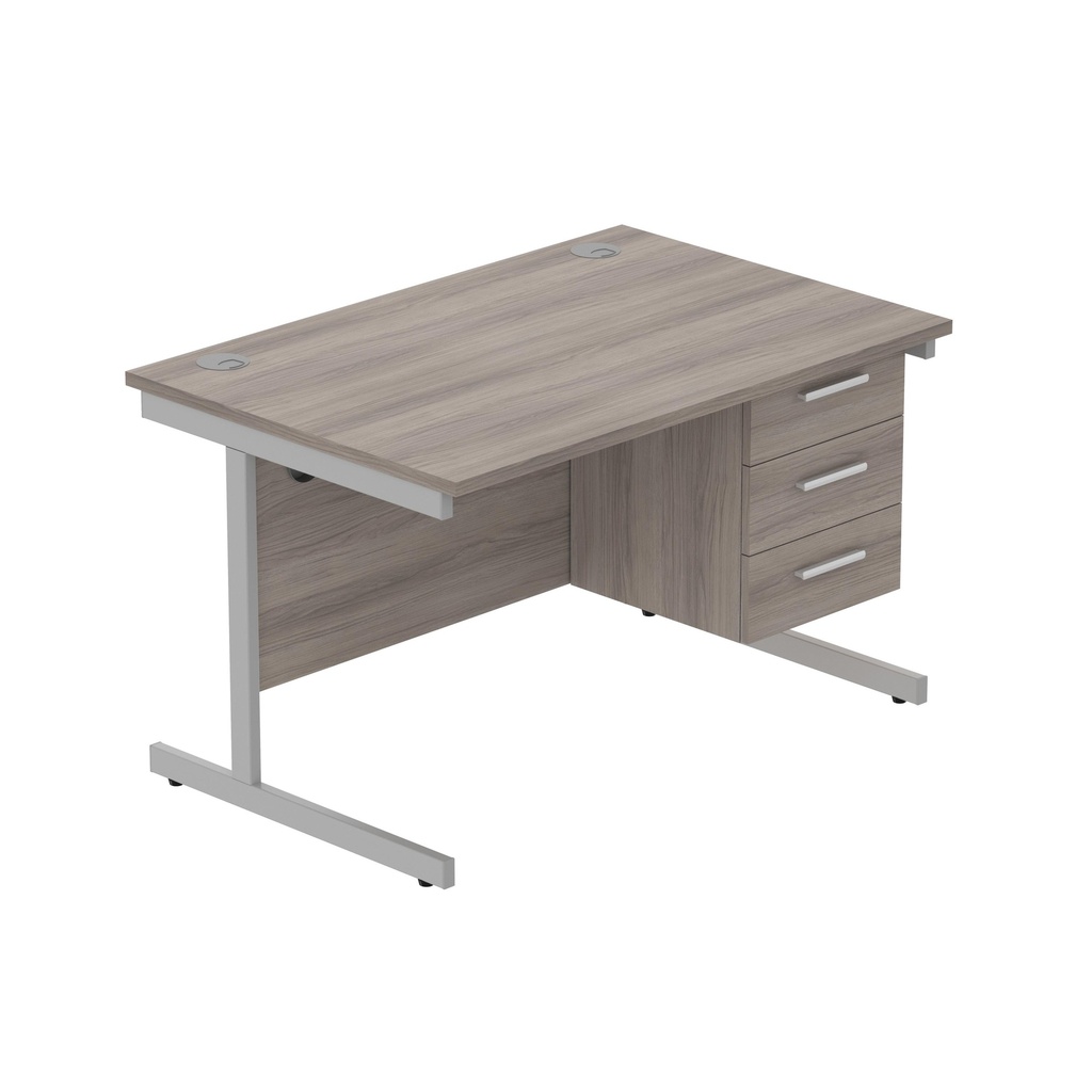 Core|Single Upright|Rectangular Desk With 3 Drawer Fixed Pedestal|1200X800|Alaskan Grey Oak-Silver