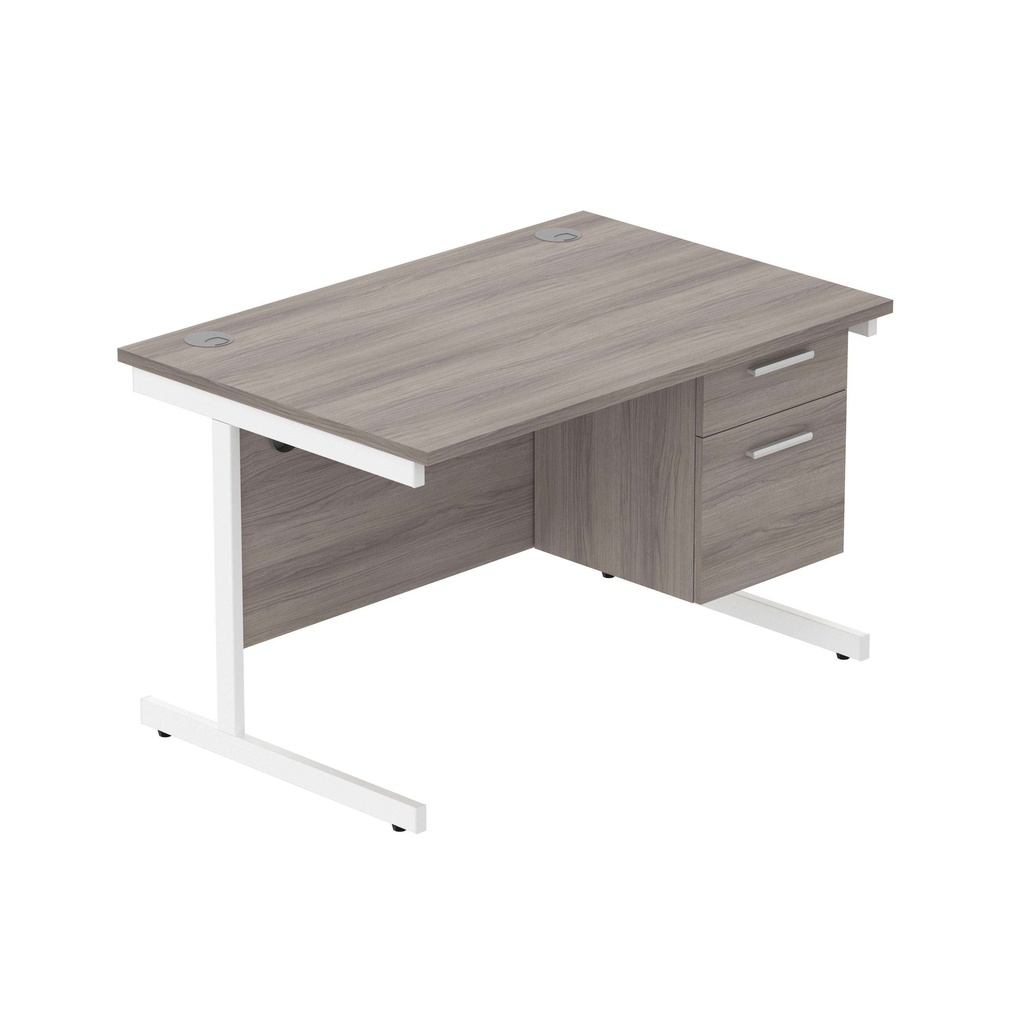 Office Rectangular Desk With Steel Single Upright Cantilever Legs + 2 Draw Fixed Pedestal  (Fsc) | 1200X800 | Alaskan Grey Oak/White
