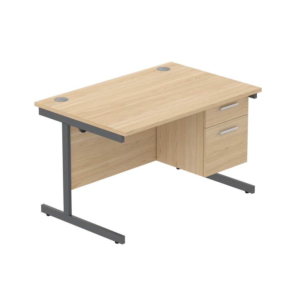Office Rectangular Desk With Steel Single Upright Cantilever Legs + 2 Draw Fixed Pedestal  (Fsc) | 1200X800 | Canadian Oak/Graphite