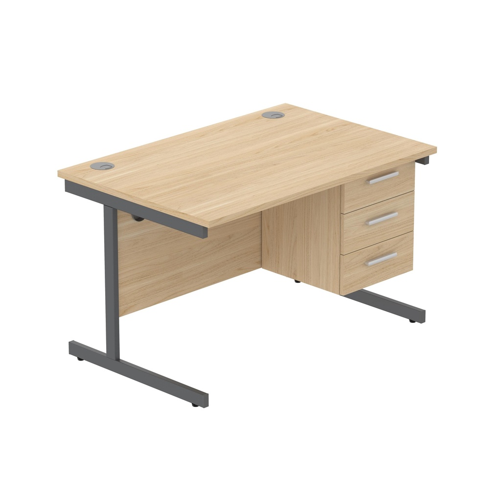 Core|Single Upright|Rectangular Desk With 3 Drawer Fixed Pedestal|1200X800|Canadian Oak-Graphite