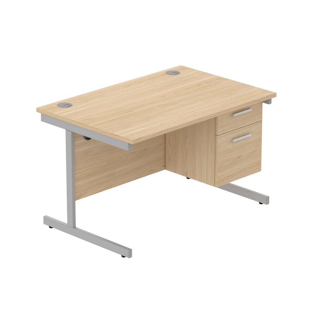 Office Rectangular Desk With Steel Single Upright Cantilever Legs + 2 Draw Fixed Pedestal  (Fsc) | 1200X800 | Canadian Oak/Silver