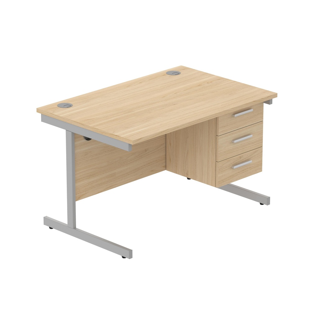Core|Single Upright|Rectangular Desk With 3 Drawer Fixed Pedestal|1200X800|Canadian Oak-Silver