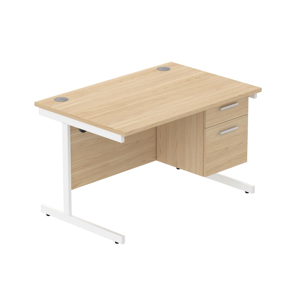 Office Rectangular Desk With Steel Single Upright Cantilever Legs + 2 Draw Fixed Pedestal  (Fsc) | 1200X800 | Canadian Oak/White