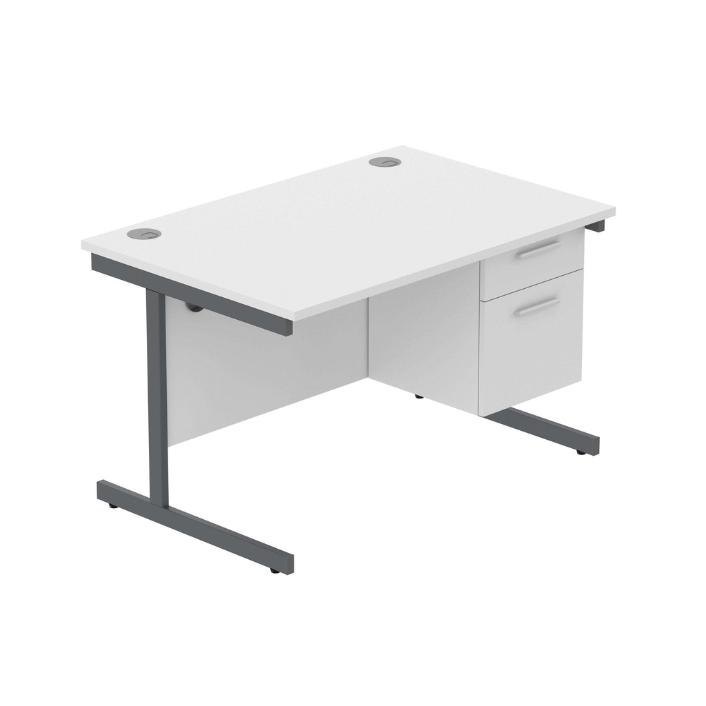 Office Rectangular Desk With Steel Single Upright Cantilever Legs + 2 Draw Fixed Pedestal  (Fsc) | 1200X800 | Arctic White/Graphite