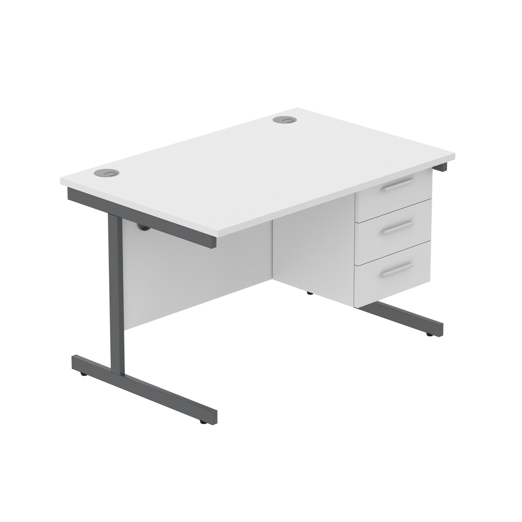 Core|Single Upright|Rectangular Desk With 3 Drawer Fixed Pedestal|1200X800|Arctic White-Graphite