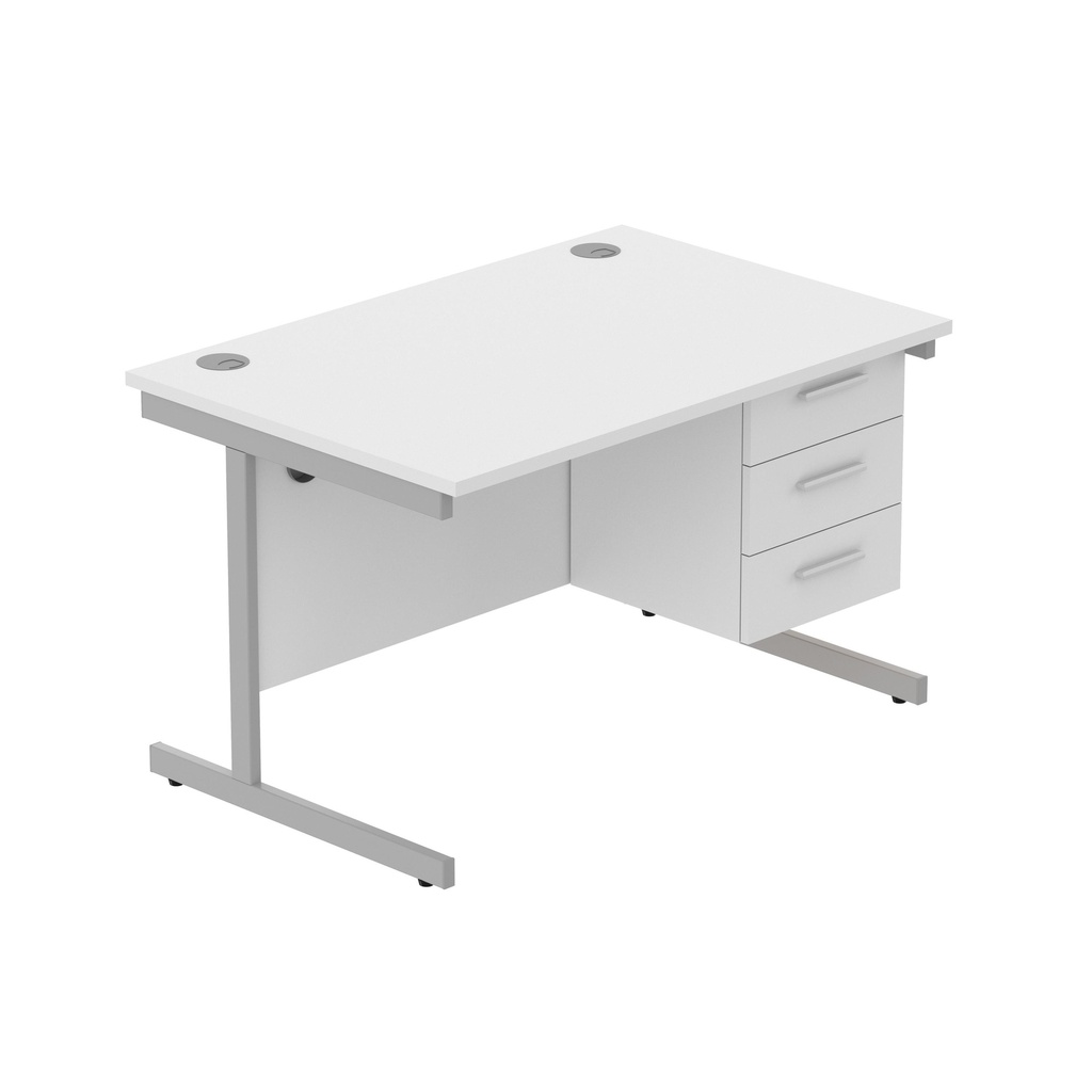 Core|Single Upright|Rectangular Desk With 3 Drawer Fixed Pedestal|1200X800|Arctic White-Silver