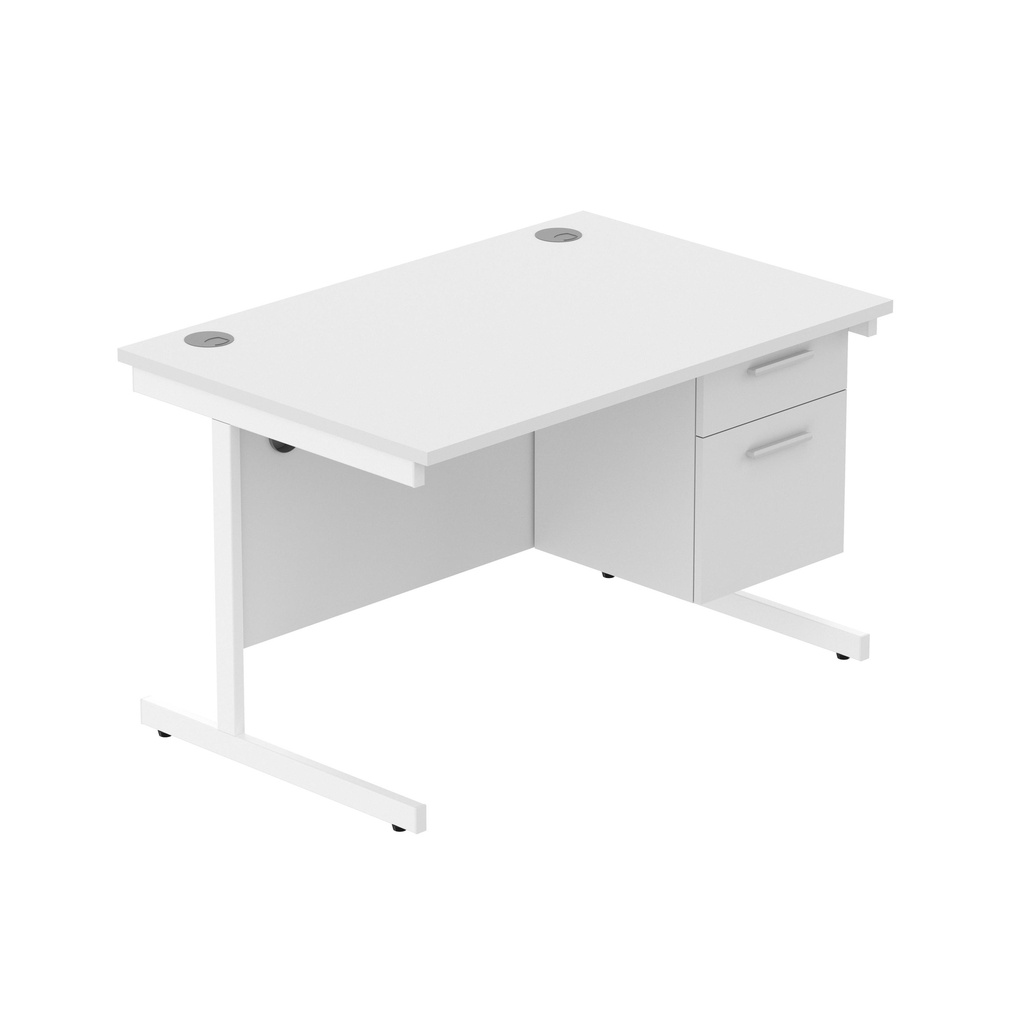 Office Rectangular Desk With Steel Single Upright Cantilever Legs + 2 Draw Fixed Pedestal  (Fsc) | 1200X800 | Arctic White/White