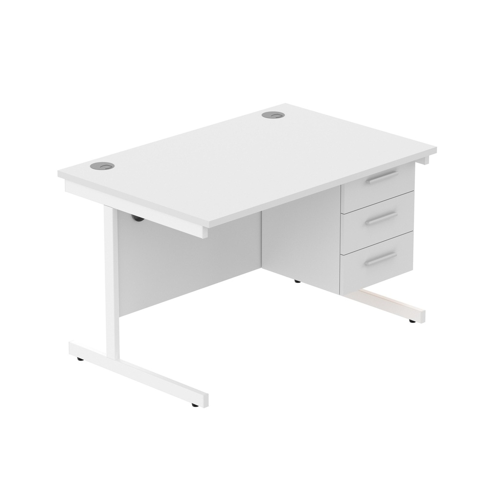 Core|Single Upright|Rectangular Desk With 3 Drawer Fixed Pedestal|1200X800|Arctic White-White