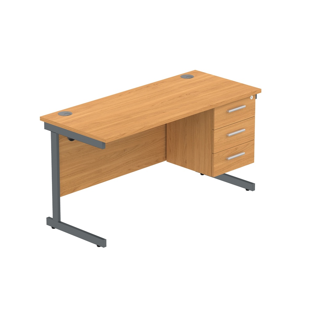 Core|Single Upright|Rectangular Desk With 3 Drawer Fixed Pedestal|1400X600|Norwegian Beech-Graphite
