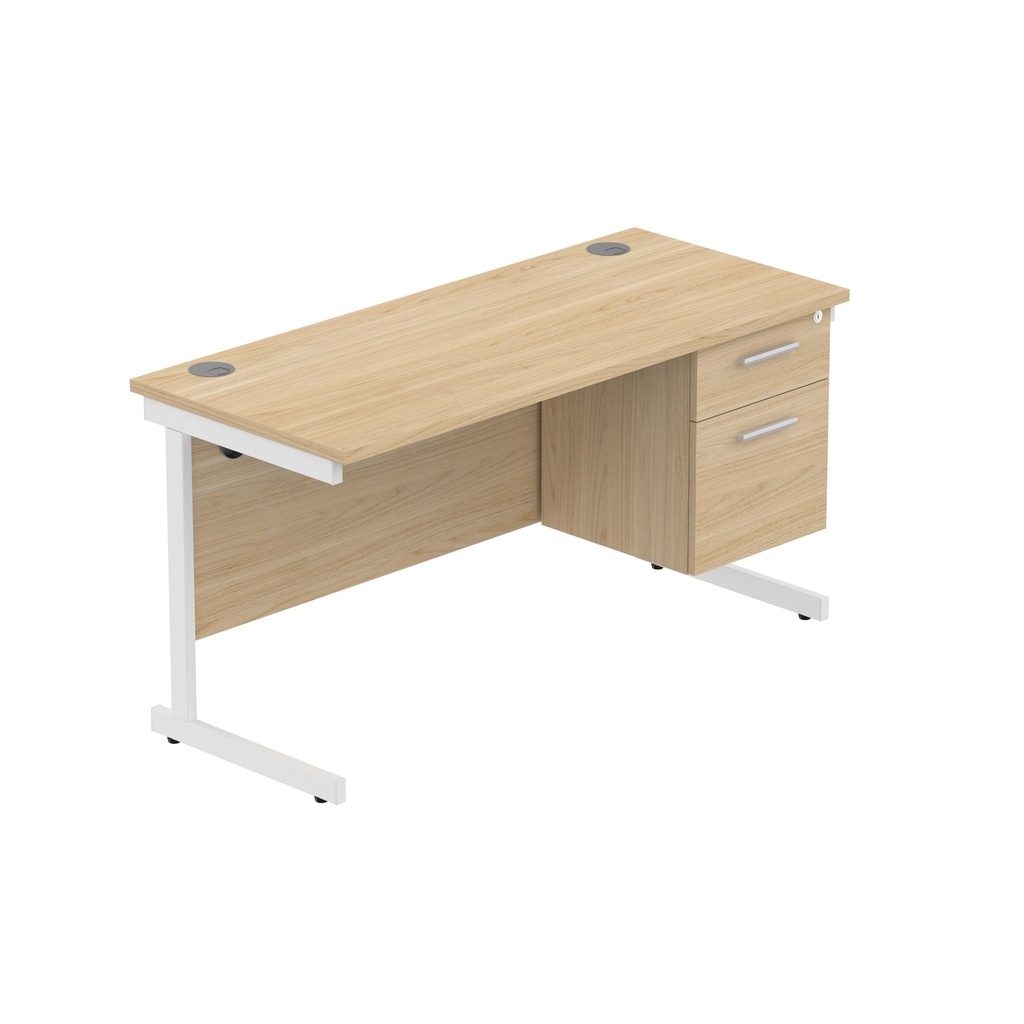 Core|Single Upright|Rectangular Desk With 2 Drawer Fixed Pedestal|1400X600|Canadian Oak-White
