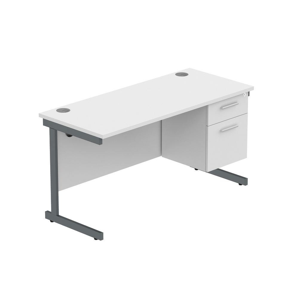Core|Single Upright|Rectangular Desk With 2 Drawer Fixed Pedestal|1400X600|Arctic White-Graphite