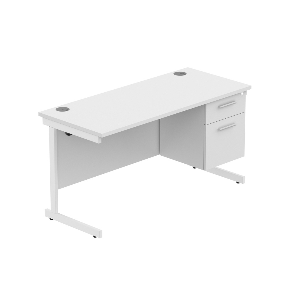 Core|Single Upright|Rectangular Desk With 2 Drawer Fixed Pedestal|1400X600|Arctic White-White