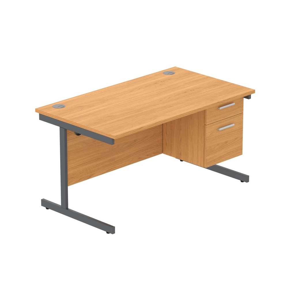 Office Rectangular Desk With Steel Single Upright Cantilever Legs + 2 Draw Fixed Pedestal  (Fsc) | 1400X800 | Norwegian Beech/Graphite
