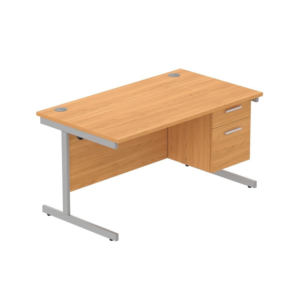 Office Rectangular Desk With Steel Single Upright Cantilever Legs + 2 Draw Fixed Pedestal  (Fsc) | 1400X800 | Norwegian Beech/Silver