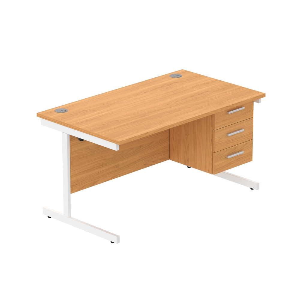 Core|Single Upright|Rectangular Desk With 3 Drawer Fixed Pedestal|1400X800|Norwegian Beech-White
